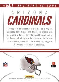 2014 Score - Brothers in Arms Blue #BA-1 Arizona Cardinals Back