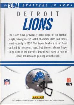 2014 Score - Brothers in Arms Blue #BA-11 Detroit Lions Back