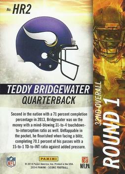 2014 Score - Hot Rookies #HR2 Teddy Bridgewater Back