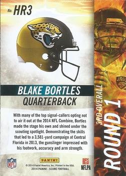 2014 Score - Hot Rookies #HR3 Blake Bortles Back