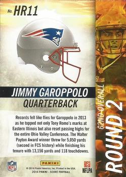 2014 Score - Hot Rookies #HR11 Jimmy Garoppolo Back