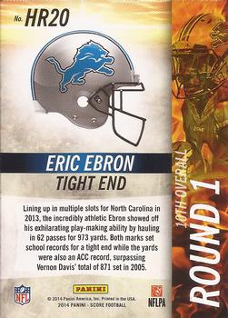 2014 Score - Hot Rookies #HR20 Eric Ebron Back