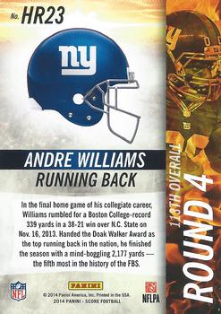 2014 Score - Hot Rookies #HR23 Andre Williams Back