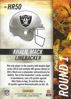 2014 Score - Hot Rookies #HR50 Khalil Mack Back