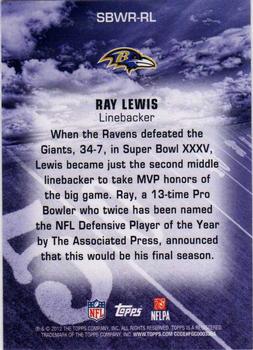 2012 Topps Super Bowl XLVII Wrapper Redemption #SBWR-RL Ray Lewis Back