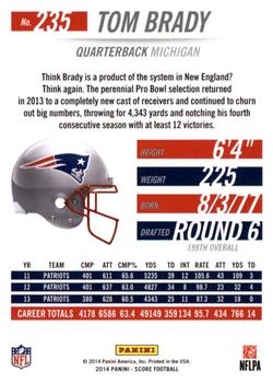 2014 Score - Artist's Proof #235 Tom Brady Back