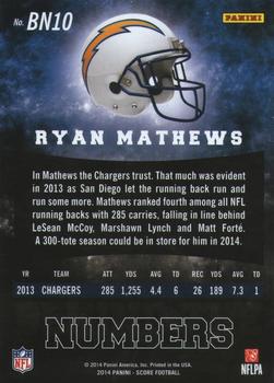 2014 Score - Behind the Numbers Gold #BN10 Ryan Mathews Back