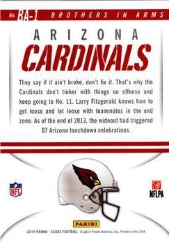 2014 Score - Brothers in Arms Gold #BA-1 Arizona Cardinals Back