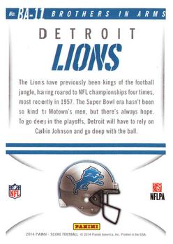 2014 Score - Brothers in Arms Gold #BA-11 Detroit Lions Back