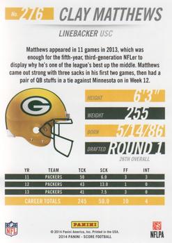 2014 Score - Gem Masters #276 Clay Matthews Back