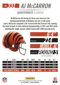 2014 Score - Gold Zone #331 A.J. McCarron Back