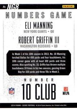2014 Score - Numbers Game #NG8 Eli Manning / Robert Griffin III Back