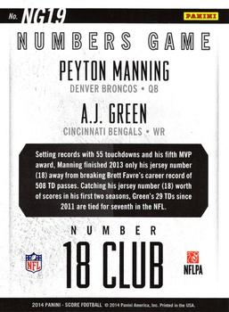 2014 Score - Numbers Game #NG19 A.J. Green / Peyton Manning Back