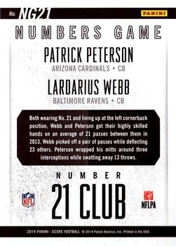 2014 Score - Numbers Game #NG21 Patrick Peterson / Lardarius Webb Back
