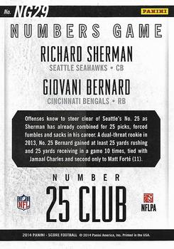 2014 Score - Numbers Game #NG29 Richard Sherman / Giovani Bernard Back