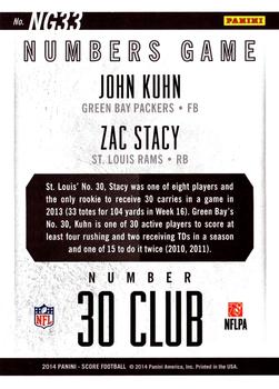 2014 Score - Numbers Game #NG33 John Kuhn / Zac Stacy Back