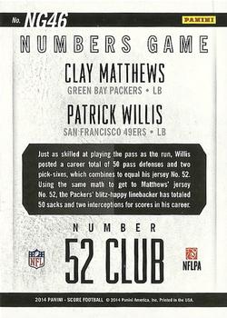 2014 Score - Numbers Game #NG46 Clay Matthews / Patrick Willis Back