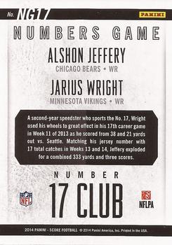 2014 Score - Numbers Game #NG17 Alshon Jeffery / Jarius Wright Back