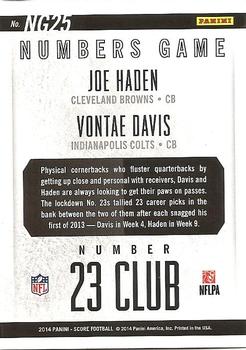 2014 Score - Numbers Game #NG25 Joe Haden / Vontae Davis Back