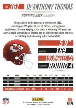 2014 Score - Red Zone #361 De'Anthony Thomas Back