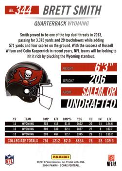 2014 Score - Scorecard #344 Brett Smith Back