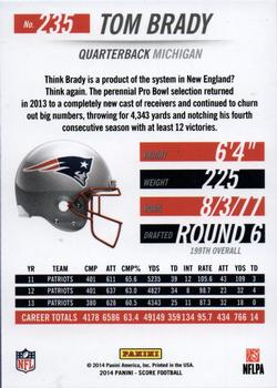 2014 Score - Scorecard #235 Tom Brady Back