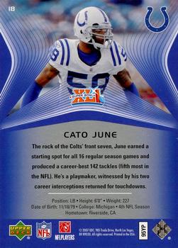 2007 Upper Deck Super Bowl XLI Box Set #18 Cato June Back