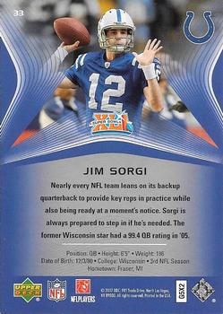 2007 Upper Deck Super Bowl XLI Box Set #33 Jim Sorgi Back