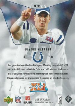 2007 Upper Deck Super Bowl XLI Box Set #MVP-1 Peyton Manning Back