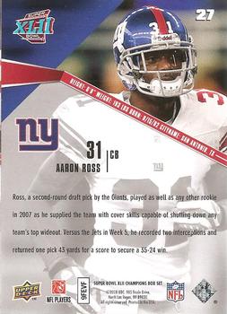 2008 Upper Deck Super Bowl XLII Box Set #27 Aaron Ross Back