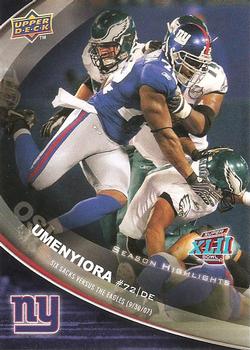 2008 Upper Deck Super Bowl XLII Box Set - Regular Season Highlights #SH1 Osi Umenyiora Front