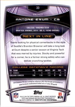 2014 Bowman - Rookies #33 Antone Exum Back