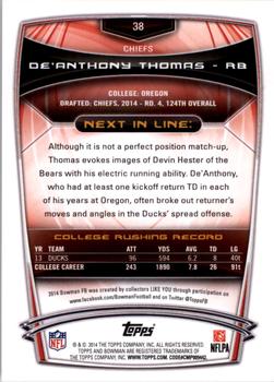 2014 Bowman - Rookies #38 De'Anthony Thomas Back