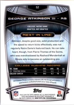2014 Bowman - Rookies #52 George Atkinson III Back