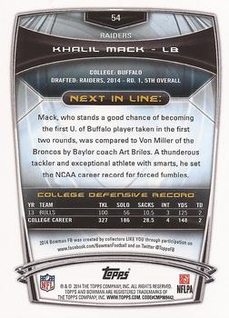 2014 Bowman - Rookies #54 Khalil Mack Back