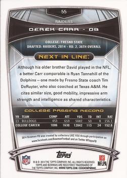 2014 Bowman - Rookies #55 Derek Carr Back