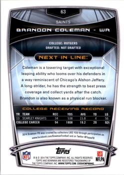 2014 Bowman - Rookies #63 Brandon Coleman Back