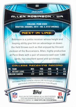 2014 Bowman - Rookies #88 Allen Robinson Back