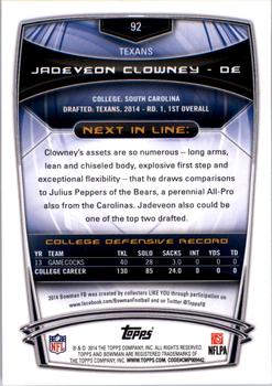 2014 Bowman - Rookies #92 Jadeveon Clowney Back