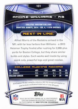 2014 Bowman - Rookies #101 Andre Williams Back