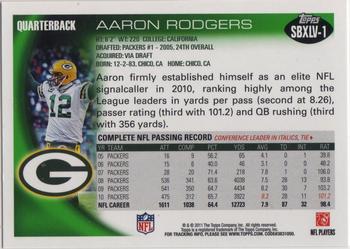2011 Topps Green Bay Packers Super Bowl XLV #SBXLV-1 Aaron Rodgers Back