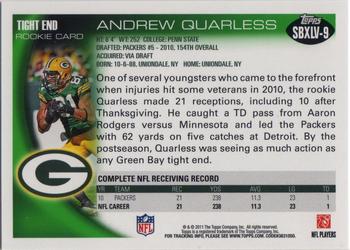 2011 Topps Green Bay Packers Super Bowl XLV #SBXLV-9 Andrew Quarless Back