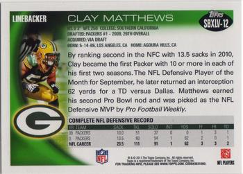 2011 Topps Green Bay Packers Super Bowl XLV #SBXLV-12 Clay Matthews Back