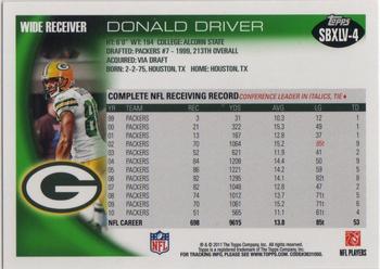 2011 Topps Green Bay Packers Super Bowl XLV #SBXLV-4 Donald Driver Back