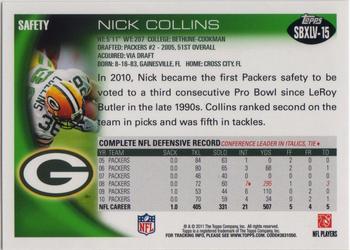 2011 Topps Green Bay Packers Super Bowl XLV #SBXLV-15 Nick Collins Back