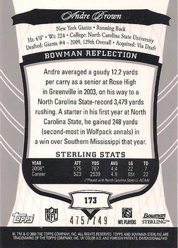 2009 Bowman Sterling #173 Andre Brown Back