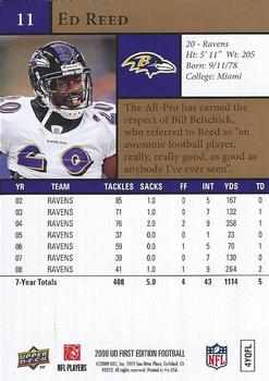 2009 Upper Deck First Edition #11 Ed Reed Back