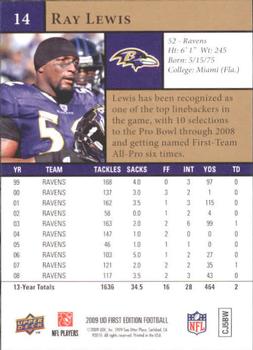 2009 Upper Deck First Edition #14 Ray Lewis Back