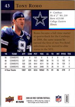2009 Upper Deck First Edition #43 Tony Romo Back