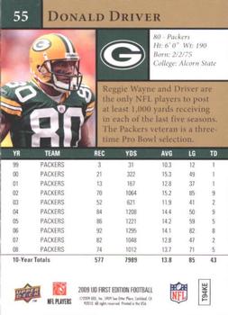 2009 Upper Deck First Edition #55 Donald Driver Back